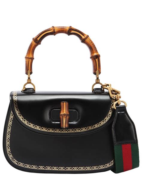 gucci black leather bamboo handbags